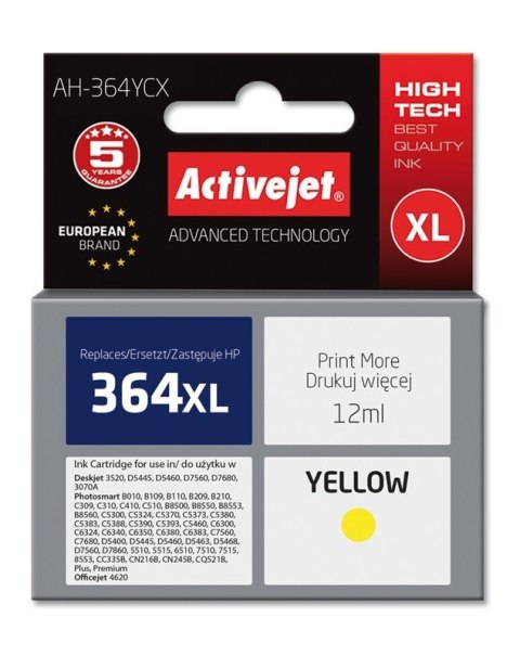 Activejet Activejet AH-364YCX Tusz (zamiennik HP 364XL CB325EE; Premium; 12 ml; żółty) Activejet Activejet AH-364YCX Tusz (zamiennik HP 364XL CB325EE; Premium; 12 ml; żółty)