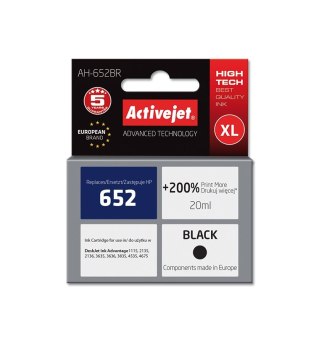 Activejet Activejet AH-652BR Tusz (zamiennik HP 652 F6V25AE; Premium; 20 ml; czarny)