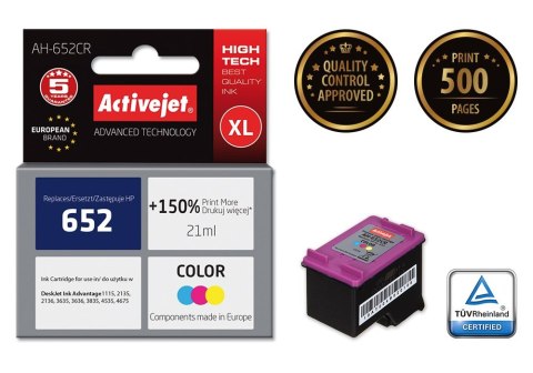 Activejet Activejet AH-652CR Tusz (zamiennik HP 652 F6V24AE; Premium; 21 ml; kolor) Activejet Activejet AH-652CR Tusz (zamiennik HP 652 F6V24AE; Premium; 21 ml; kolor)