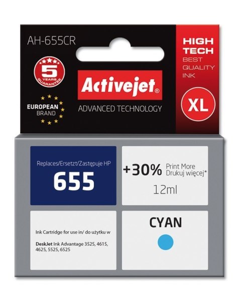 Activejet Activejet AH-655CR Tusz (zamiennik HP 655 CZ110AE; Premium; 12 ml; niebieski) Activejet Activejet AH-655CR Tusz (zamiennik HP 655 CZ110AE; Premium; 12 ml; niebieski)