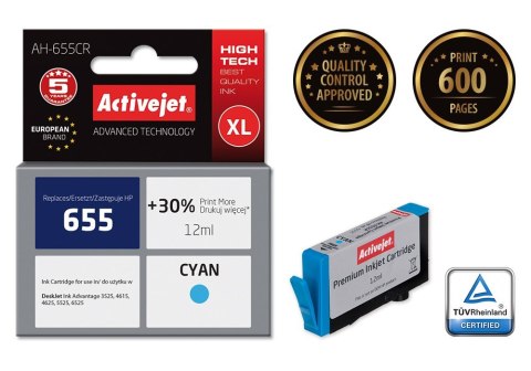 Activejet Activejet AH-655CR Tusz (zamiennik HP 655 CZ110AE; Premium; 12 ml; niebieski) Activejet Activejet AH-655CR Tusz (zamiennik HP 655 CZ110AE; Premium; 12 ml; niebieski)