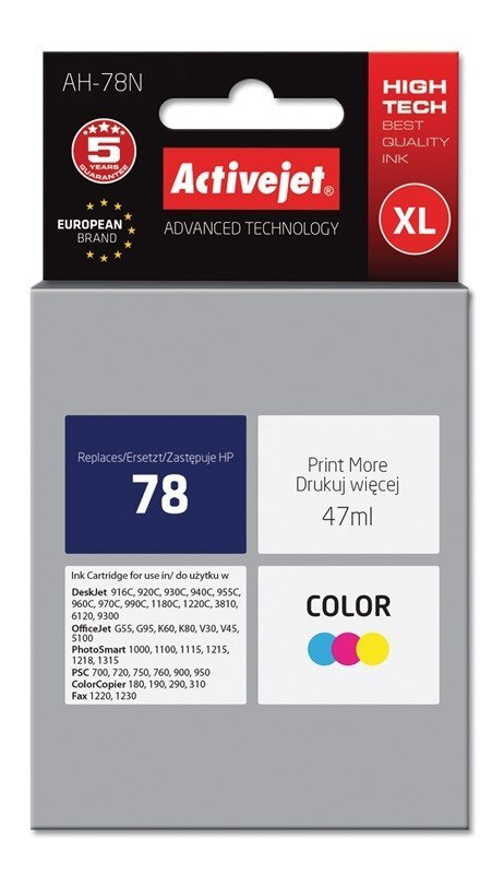 Activejet Activejet AH-78N Tusz (zamiennik HP 78 C6578D; Supreme; 47 ml; kolor) Activejet Activejet AH-78N Tusz (zamiennik HP 78 C6578D; Supreme; 47 ml; kolor)