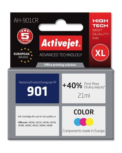 Activejet Activejet AH-901CR Tusz (zamiennik HP 901 CC656AE; Premium; 21 ml; kolor) Activejet Activejet AH-901CR Tusz (zamiennik HP 901 CC656AE; Premium; 21 ml; kolor)