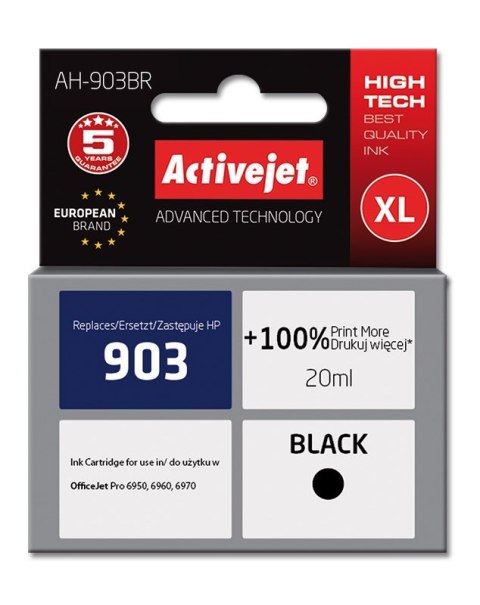 Activejet Activejet AH-903BR Tusz (zamiennik HP 903 T6L99AE; Premium; 20 ml; czarny) Activejet Activejet AH-903BR Tusz (zamiennik HP 903 T6L99AE; Premium; 20 ml; czarny)