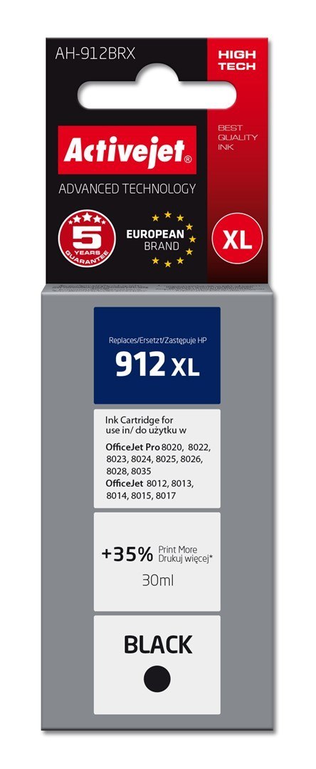 Activejet Activejet AH-912BRX Tusz (zamiennik HP 912XL 3YL84AE; Premium; 1100 stron; 30 ml, czarny) Activejet Activejet AH-912BRX Tusz (zamiennik HP 912XL 3YL84AE; Premium; 1100 stron; 30 ml, czarny)