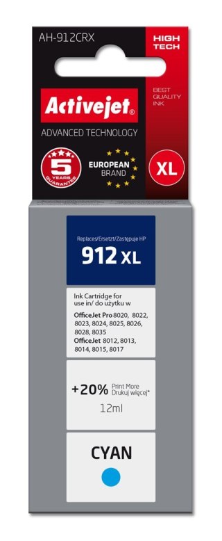 Activejet Activejet AH-912CRX Tusz (zamiennik HP 912XL 3YL81AE; Premium; 990 stron; niebieski)