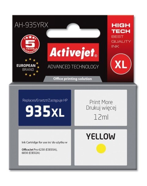 Activejet Activejet AH-935YRX Tusz (zamiennik HP 935XL C2P26AE; Premium; 12 ml; żółty) Activejet Activejet AH-935YRX Tusz (zamiennik HP 935XL C2P26AE; Premium; 12 ml; żółty)