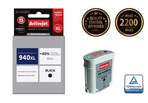 Activejet Activejet AH-940BRX Tusz (zamiennik HP 940XL C4906AE; Premium; 80 ml; czarny) Activejet Activejet AH-940BRX Tusz (zamiennik HP 940XL C4906AE; Premium; 80 ml; czarny)