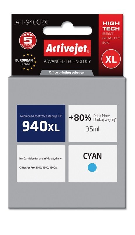 Activejet Activejet AH-940CRX Tusz (zamiennik HP 940XL C4907AE; Premium; 35 ml; niebieski) Activejet Activejet AH-940CRX Tusz (zamiennik HP 940XL C4907AE; Premium; 35 ml; niebieski)