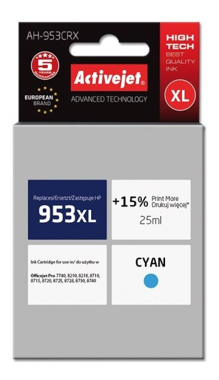 Activejet Activejet AH-953CRX Tusz (zamiennik HP 953XL F6U16AE; Premium; 25 ml; niebieski)