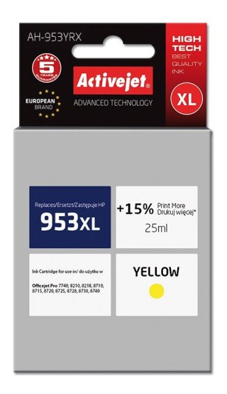 Activejet Activejet AH-953YRX Tusz (zamiennik HP 953XL F6U18AE; Premium; 25 ml; żółty)