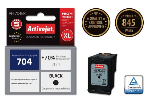 Activejet Activejet AH-704BR Tusz (zamiennik HP 704 CN692AE; Premium; 20 ml; czarny) Activejet Activejet AH-704BR Tusz (zamiennik HP 704 CN692AE; Premium; 20 ml; czarny)