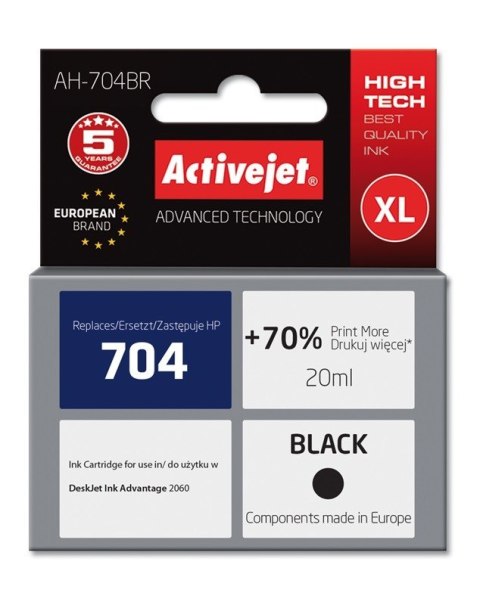Activejet Activejet AH-704BR Tusz (zamiennik HP 704 CN692AE; Premium; 20 ml; czarny) Activejet Activejet AH-704BR Tusz (zamiennik HP 704 CN692AE; Premium; 20 ml; czarny)