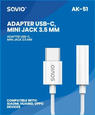 SAVIO SAVIO ADAPTER USB-C - MINI JACK 3,5 MM (F) AK-51 SAVIO SAVIO ADAPTER USB-C - MINI JACK 3,5 MM (F) AK-51