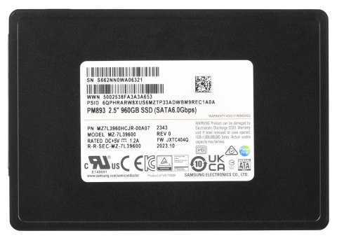 Samsung SemiConductor Dysk SSD Samsung PM893 960GB SATA 2.5" MZ7L3960HCJR-00A07 (DWPD 1) Samsung SemiConductor Dysk SSD Samsung PM893 960GB SATA 2.5" MZ7L3960HCJR-00A07 (DWPD 1)