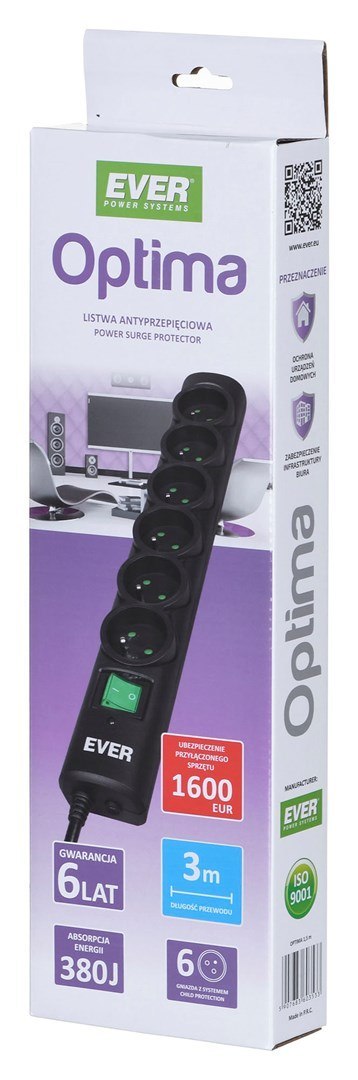Ever Listwa antyprzepięciowa EVER OPTIMA 3,0m (T/LZ08-OPT030/0000)
