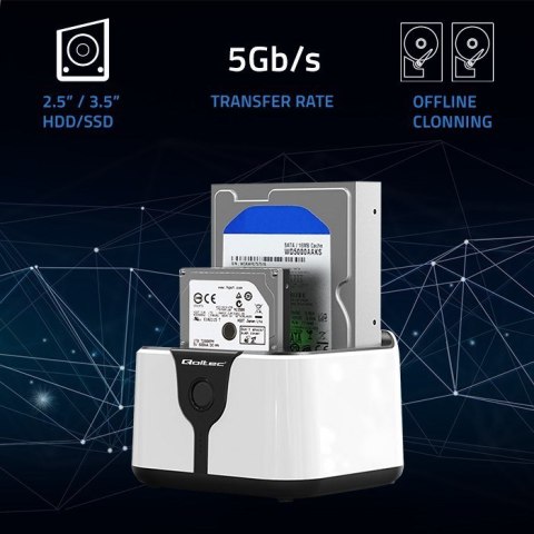 Qoltec QOLTEC STACJA DOKUJĄCA DO DYSKÓW HDD SSD 2.5" 3.5" | SATA III | USB 3.0 | SUPER SPEED 5GB/S | Z FUNKCJĄ KLONOWANIA OFFLINE Qoltec QOLTEC STACJA DOKUJĄCA DO DYSKÓW HDD SSD 2.5" 3.5" | SATA III | USB 3.0 | SUPER SPEED 5GB/S | Z FUNKCJĄ KLONOWANIA OFFLINE