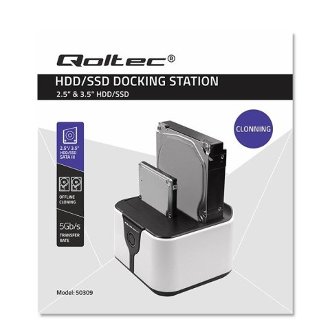 Qoltec QOLTEC STACJA DOKUJĄCA DO DYSKÓW HDD SSD 2.5" 3.5" | SATA III | USB 3.0 | SUPER SPEED 5GB/S | Z FUNKCJĄ KLONOWANIA OFFLINE Qoltec QOLTEC STACJA DOKUJĄCA DO DYSKÓW HDD SSD 2.5" 3.5" | SATA III | USB 3.0 | SUPER SPEED 5GB/S | Z FUNKCJĄ KLONOWANIA OFFLINE