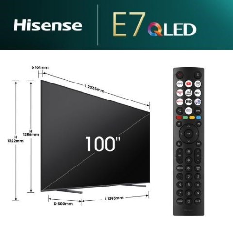 HISENSE Telewizor Hisense 100E7NQ 100" 4K Ultra HD VIDAA Dolby Atmos DVB-T2 Czarny HISENSE Telewizor Hisense 100E7NQ 100" 4K Ultra HD VIDAA Dolby Atmos DVB-T2 Czarny