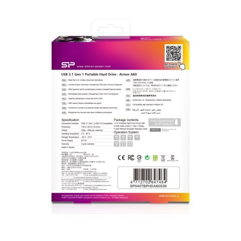 Silicon Power Dysk zewnętrzny Silicon Power Armor A60 SP040TBPHDA60S3K (4 TB ; 2.5"; USB 3.1; 5400 obr/min)