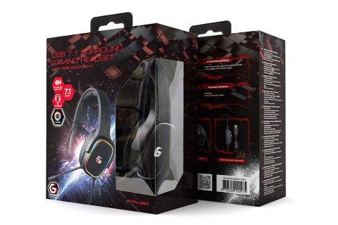 GEMBIRD GEMBIRD GAMINGOWY ZESTAW SŁUCHAWKOWY 7.1 NA USB Z PODŚWIETLENIEM RGB