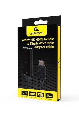 GEMBIRD GEMBIRD KABEL AKTYWNY KONWERTER SYGNAŁU HDMI 4K NA DISPLAYPORT 15CM, CZARNY