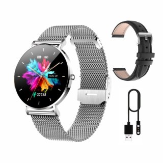 Manta Multimedia Sp. z o.o. Smartwatch zegarek damski męski Manta Alexa srebrny + czarny pasek (WYPRZEDAŻ)