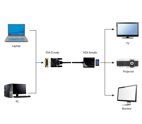 GEMBIRD Adapter GEMBIRD A-DVID-VGAF-01 (DVI-D M - D-Sub (VGA) F; 0,20m; kolor czarny)