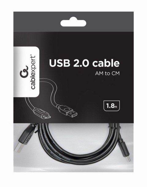 GEMBIRD Kabel GEMBIRD CCP-USB2-AMCM-6 (USB 2.0 M - USB typu C M; 1,8m; kolor czarny) GEMBIRD Kabel GEMBIRD CCP-USB2-AMCM-6 (USB 2.0 M - USB typu C M; 1,8m; kolor czarny)