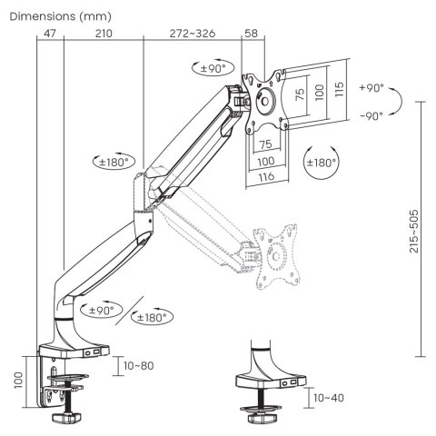 Maclean MACLEAN UCHWYT DO MONITORA PODWÓJNE RAMIĘ, ZE SPRĘŻYNĄ GAZOWĄ, 17"-45", 16 KG MC-969