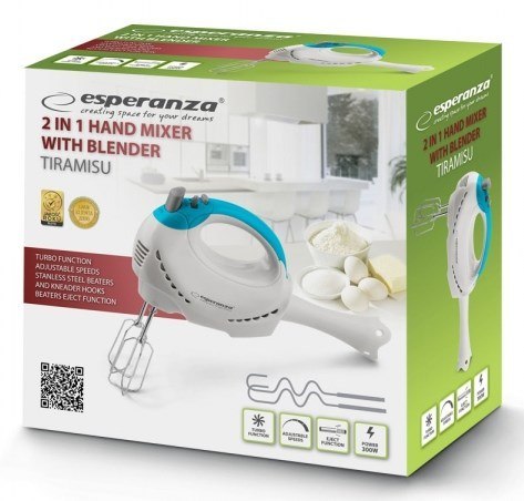 Esperanza Blender, Mikser ręczny Esperanza TIRAMISU EKM010 (300W; kolor biały) Esperanza Blender, Mikser ręczny Esperanza TIRAMISU EKM010 (300W; kolor biały)