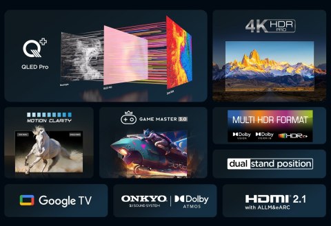TCL Telewizor TCL 85C655 QLED 85'' 4K Ultra HD Google TV Dolby Atmos DVB-T2 Czarny (WYPRZEDAŻ)