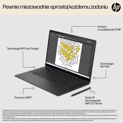 Hewlett-Packard HP Envy 15-FH0023DX Ryzen 7 7730U 15.6"FHD Touch 16GB SSD512 BT BLKB x360 Win11 Nightfall Black (REPACK) 2Y (WYPRZEDAŻ)