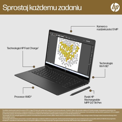 Hewlett-Packard HP Envy 15-FH0023DX Ryzen 7 7730U 15.6"FHD Touch 16GB SSD512 BT BLKB x360 Win11 Nightfall Black (REPACK) 2Y (WYPRZEDAŻ)