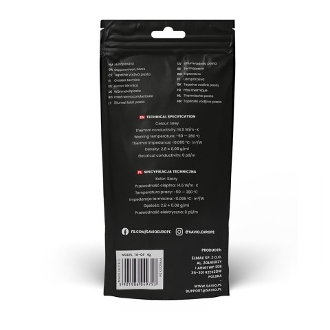 SAVIO SAVIO PASTA TERMOPRZEWODZĄCA 14,5W/MK, 4G TG-04
