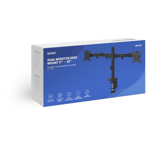 SAVIO SAVIO PODWÓJNY UCHWYT BIURKOWY NA MONITORY 17" - 32" 2X 2 - 9 KG UM-03